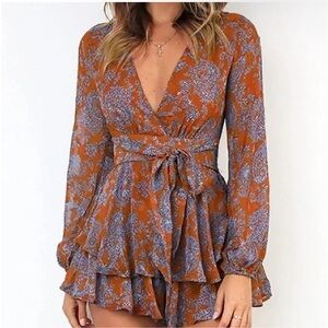 Classic Rust and Lavender Long Sleeve Dress